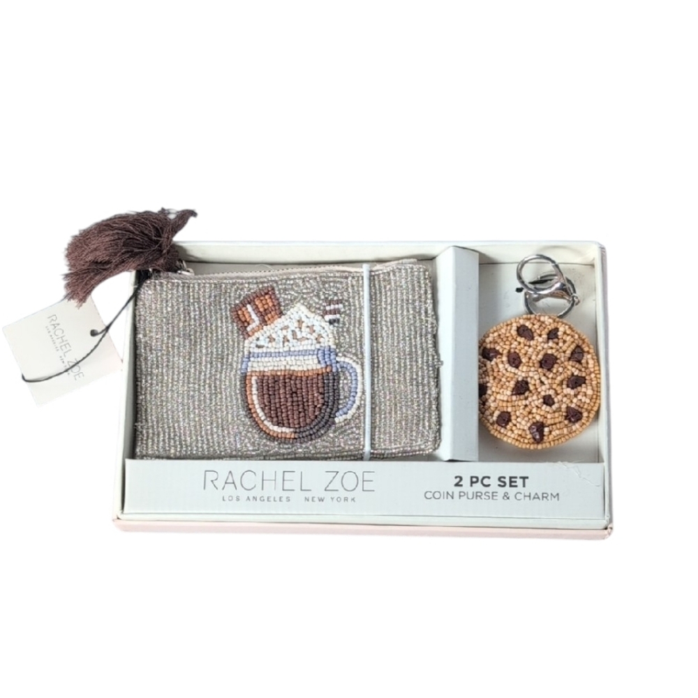 Rachel Zoe Bead Hot Cocoa & Chocolate Chip Cookie 2 Piece Coin Purse & Charm Set